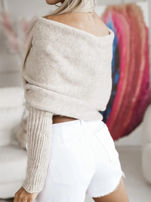 'Laurel' Long Sleeve Cropped Knit Top - Celes Fashion